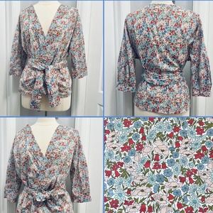 Bagutta Charlotte Floral Wrap Top Blouse Asian 100% Cotton Women’s 8 Italy EUC